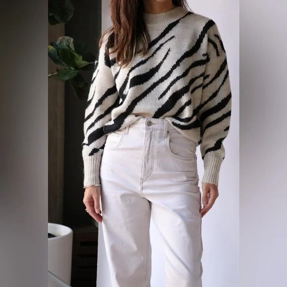 Isabel Marant Etoile Gemma jumper sweater zebra white black 36 small alpaca